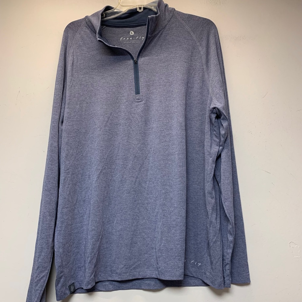Free Fly Pullover Mens Large Blue Excellent Bamboo Performance Quarter Zip 13415